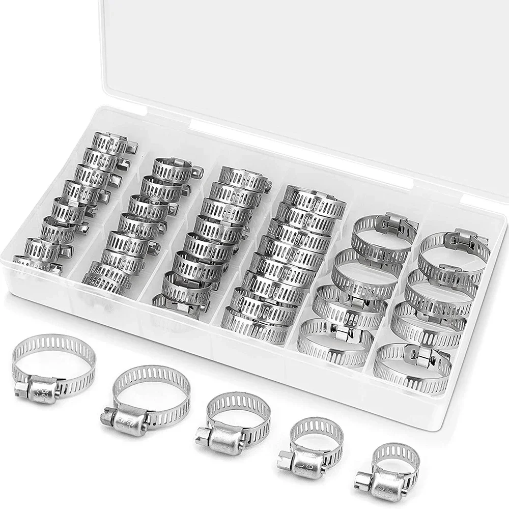40-teiliges Edelstahl-Schlauchschellen-Set, 8–29 mm, verstellbare Rohrschelle, robuste Bandschelle für Sanitär, Automobil, Industrie