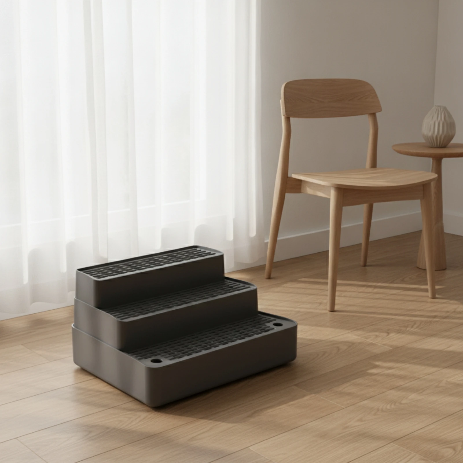 Three-Tier Cat Litter Step Compact Cat Litter Box Step with Perforated Treads Pet Accessory Stable Sturdy for Cats, Apartments