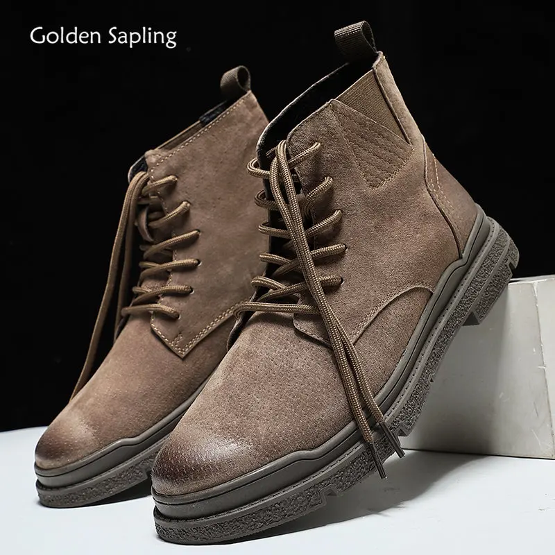 

Golden Sapling Retro Men's Boots Genuine Leather Flats Classics Platform Shoes Fashion Work Chelsea Boot for Men Tactical Shoe