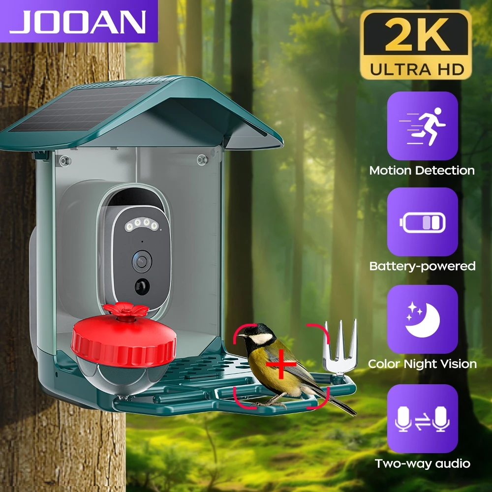 JOOAN 2K Bird Feeder Camera Outdoor Wireless Solar Powered Wifi Camera Motion Detection Night Vision Waterproof