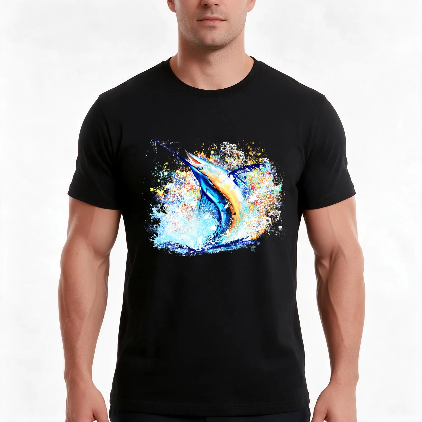 Mary Tracy - Marlin Impression T-Shirt, Summer Casual Cotton Tee, Oversized Streetwear Tops, Vintage Graphic Print, 100% Cotton
