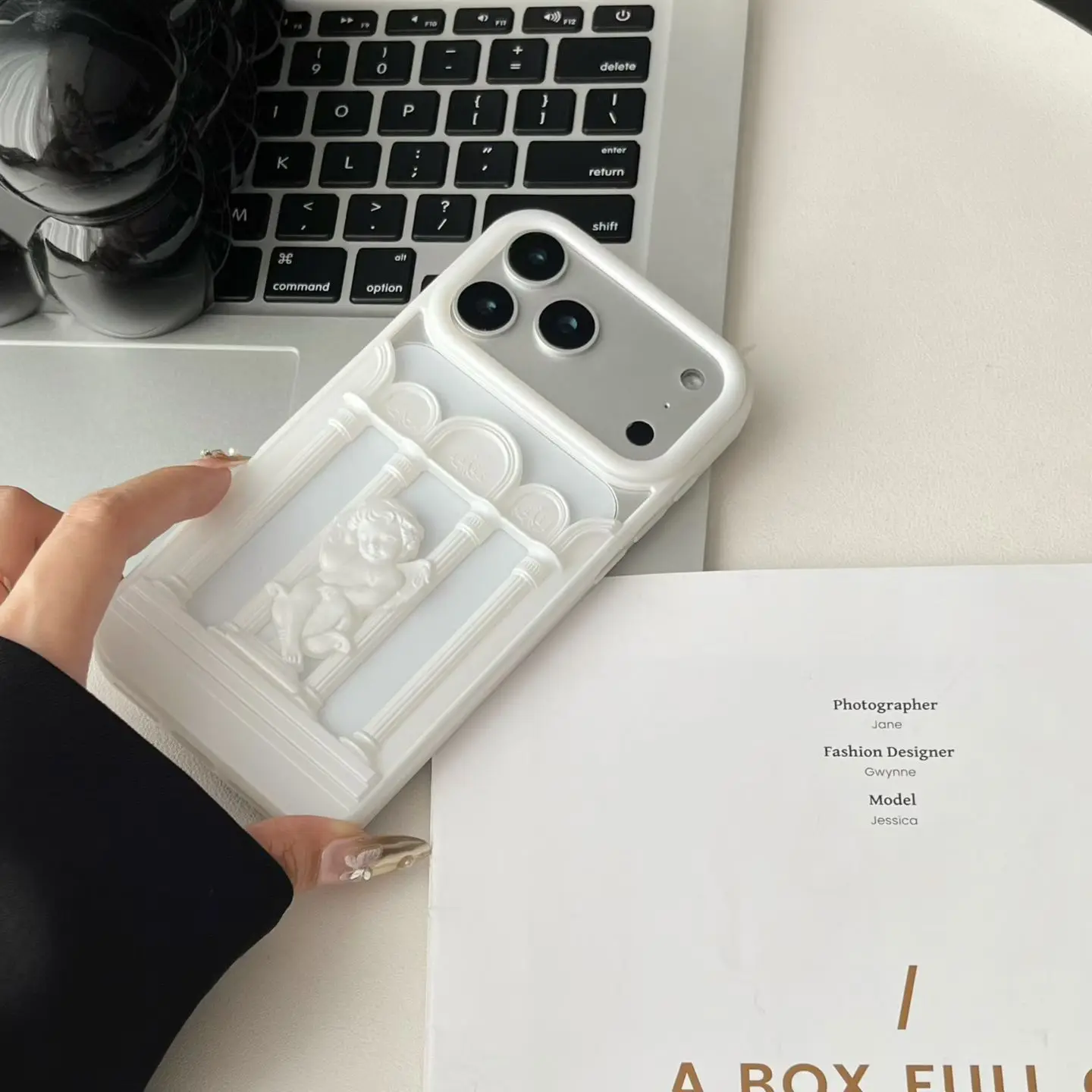 

Hollow Roman Column Little Angel Frosted Case for IPhone 17 16 15 14 13 12 Pro Max 16 Plus Luxury Angels Matte Shockproof Cover