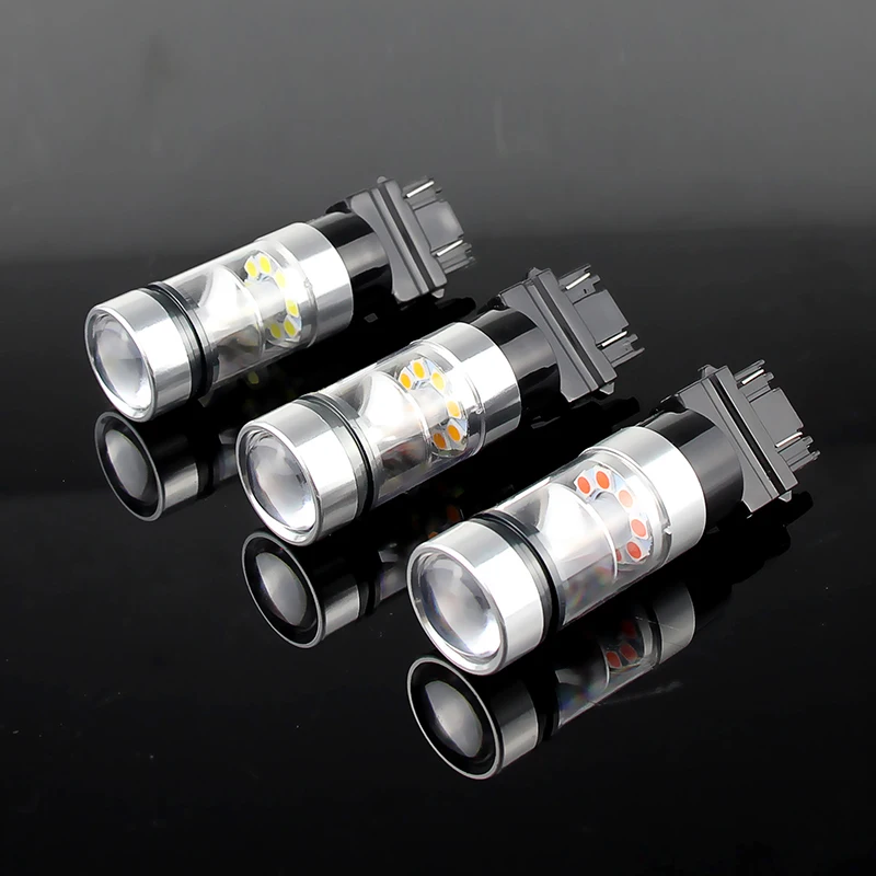 2PCS Newest 3030-SMD 3157 P27/5W T25 LED Brake Lights Bulbs Tail Stop Fog Lamps Canbus No Error White Amber Red Car Accessories