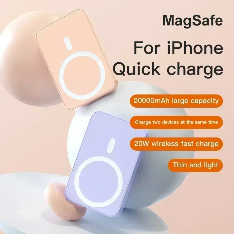 20000mAh Magnetic Power Bank Mini Portable Large Capacity Charger PD20W Wireless Fast Charge External Battery for iPhone