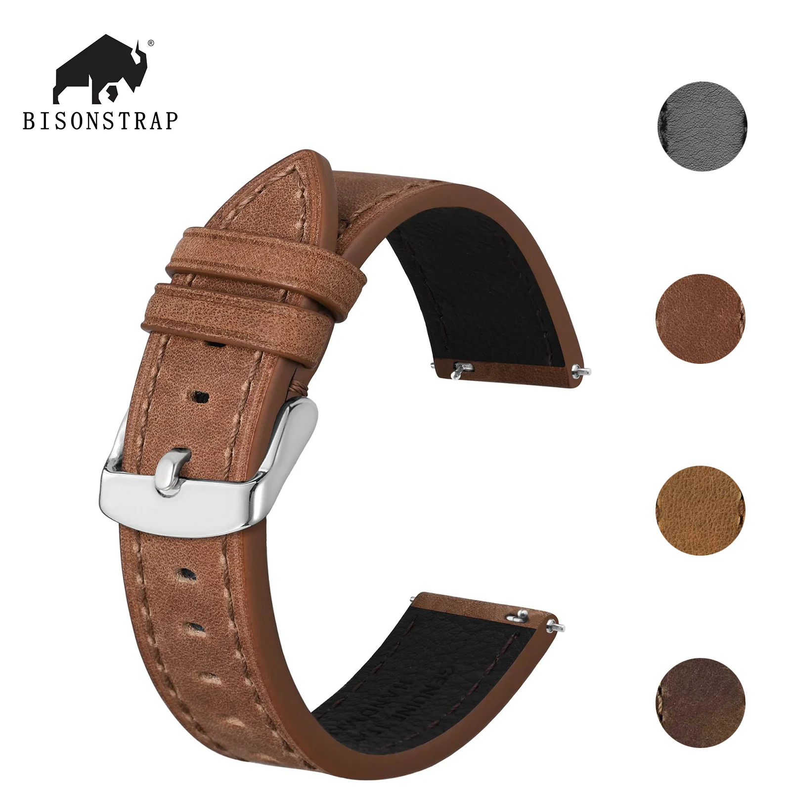 

BISONSTRAP новый ремешок для часов из воловьей кожи 18 мм 19 мм 20 мм 21 мм 22 мм классический сменный ремешок серии, аксессуары для часов металлическая пряжка