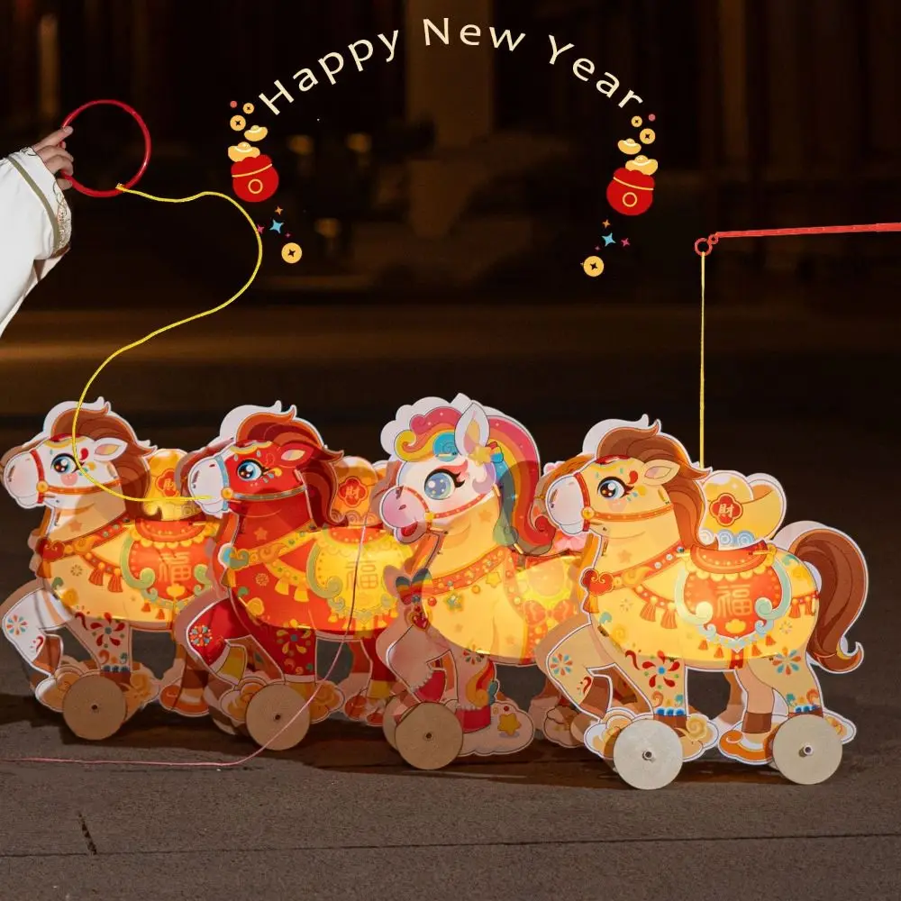 

Ancient DIY Chinese New Year Lantern Cartoon Cute Luminous 2026 Horse Year Lantern Traditional PVC Handheld Horse Lantern Party