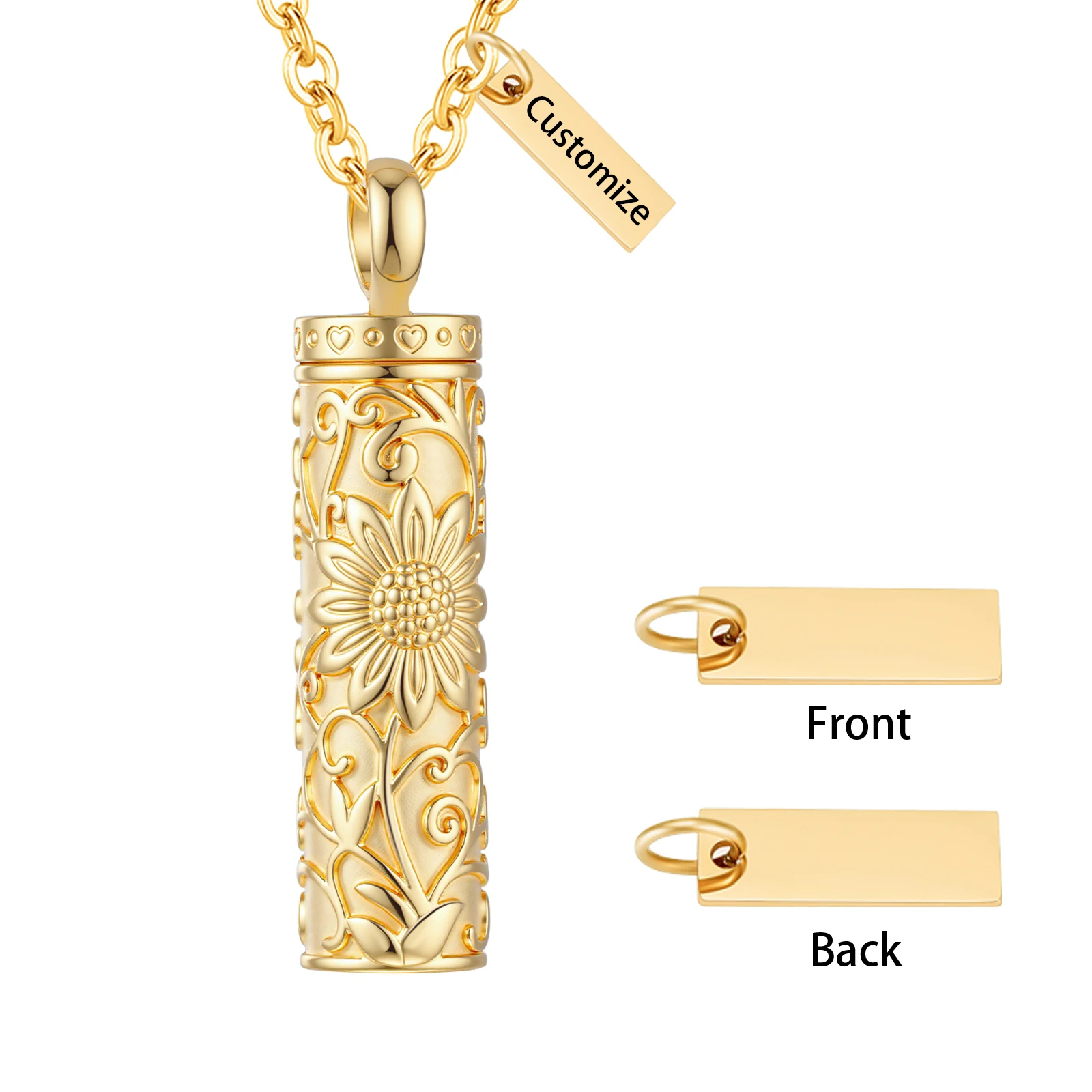 Sunflower Cylinder Shape Cremation Urn Jewelry Necklace cremation Jewelry for Ashes Customizable Keepsake Pendant
