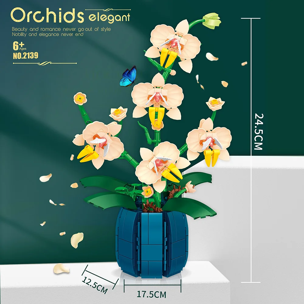 Klocki Orchidea Bukiet kwiatów Klocki kwiatowe Bonsai Model roślin Cegły Romantyczne DIY Dekoracja domu Zabawka dla dzieci Prezent