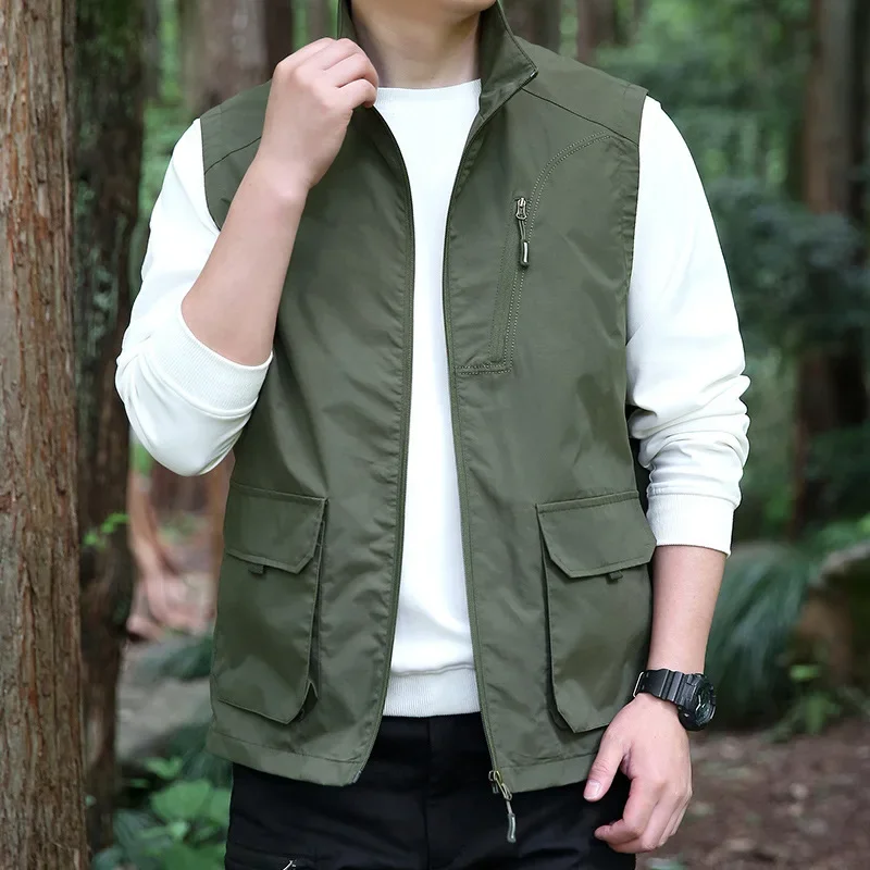 Summer New Men's Multi-pocket Thin Tooling Casual Vest Middle-aged Large Size