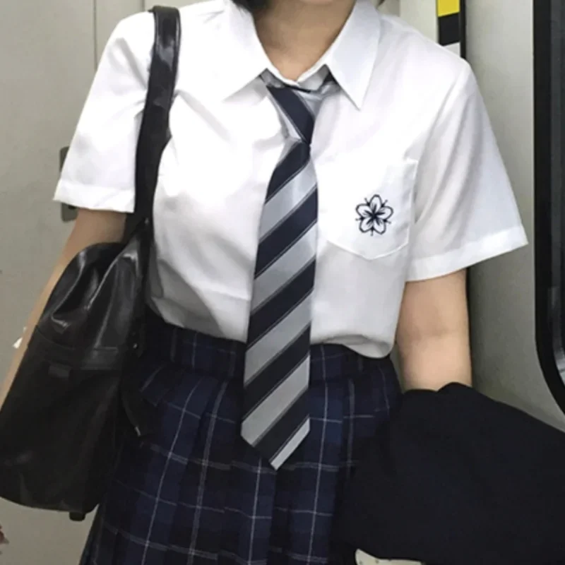 Summer Japanese JK Uniform Turn-down Collar, Blue White Yellow Short Sleeve Shirt Versatile Slimming College Style Top For Girls