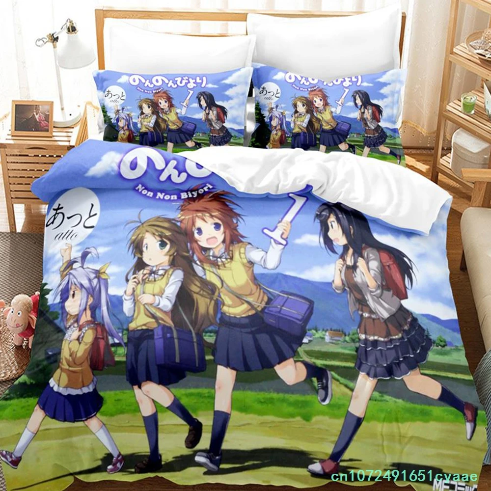 2023 Non Non Biyori Bedding Set Single Twin Full Queen King Size Bed Set Adult Kid Bedroom Duvetcover Sets Anime Girls