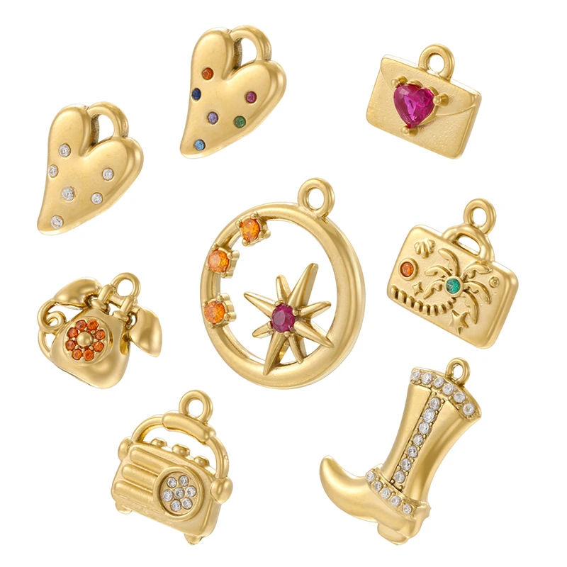 Waterproof Heart/Sun/Envelope/CZ Women's Charm Pendants Gold-Plated Fade-Resistant Stainless Steel Jewelry DIY Accessories:FG248