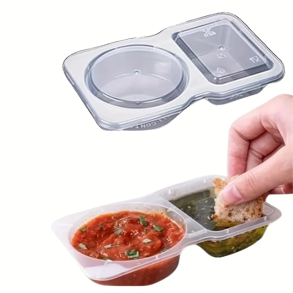 Double Compartment Condiment Container Reusable Snack Pack with Lids Sauce Container for Take-out Food Storage