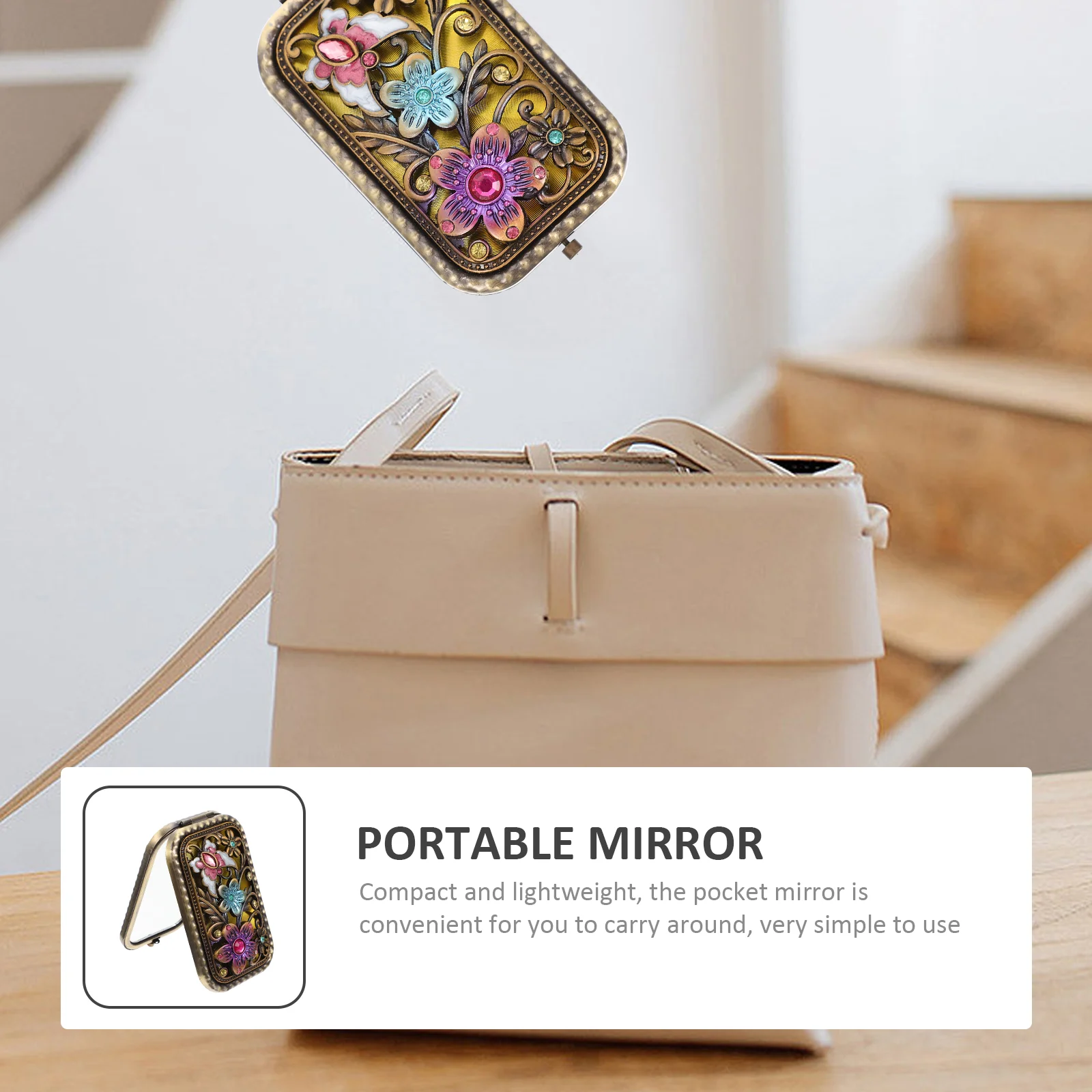 Miroir de courtoisie rétro pliable pour femme, double face, miroir de voyage, verre, métal, délicat, pliable, déterminer, pratique, vintage, maquillage