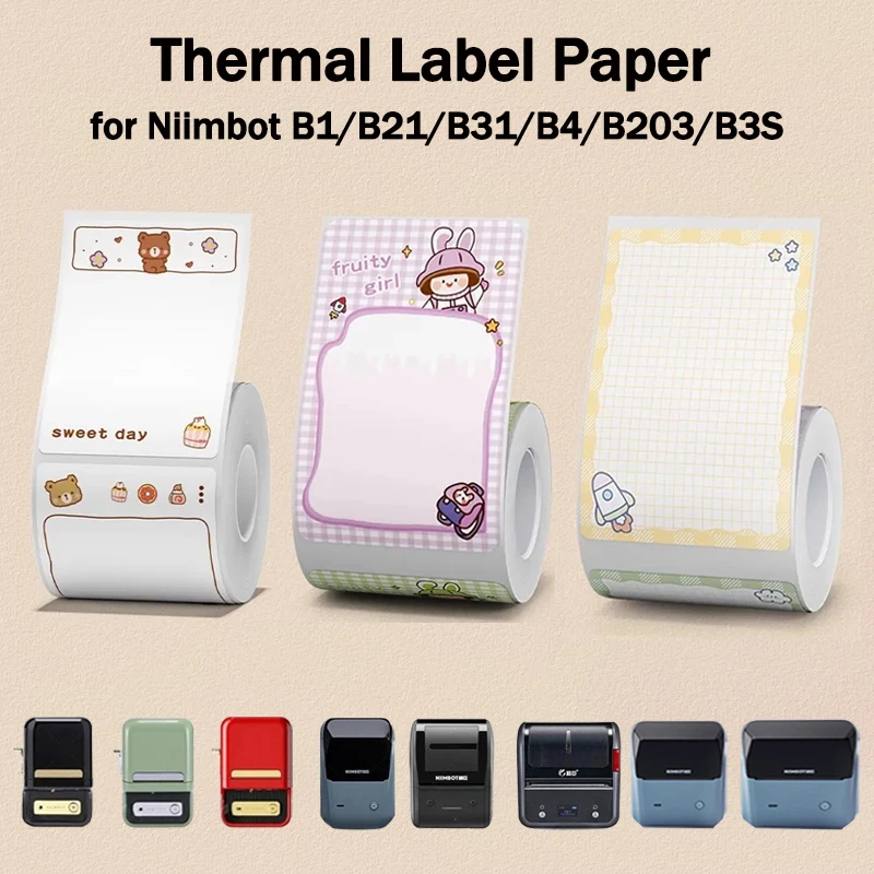 NIIMBOT B1/B21/B31/B4/B203/B3S/B2 Sticky Note Journal Label Print Paper Self-adhesive Creative Cute Memos Notes Message Sticker