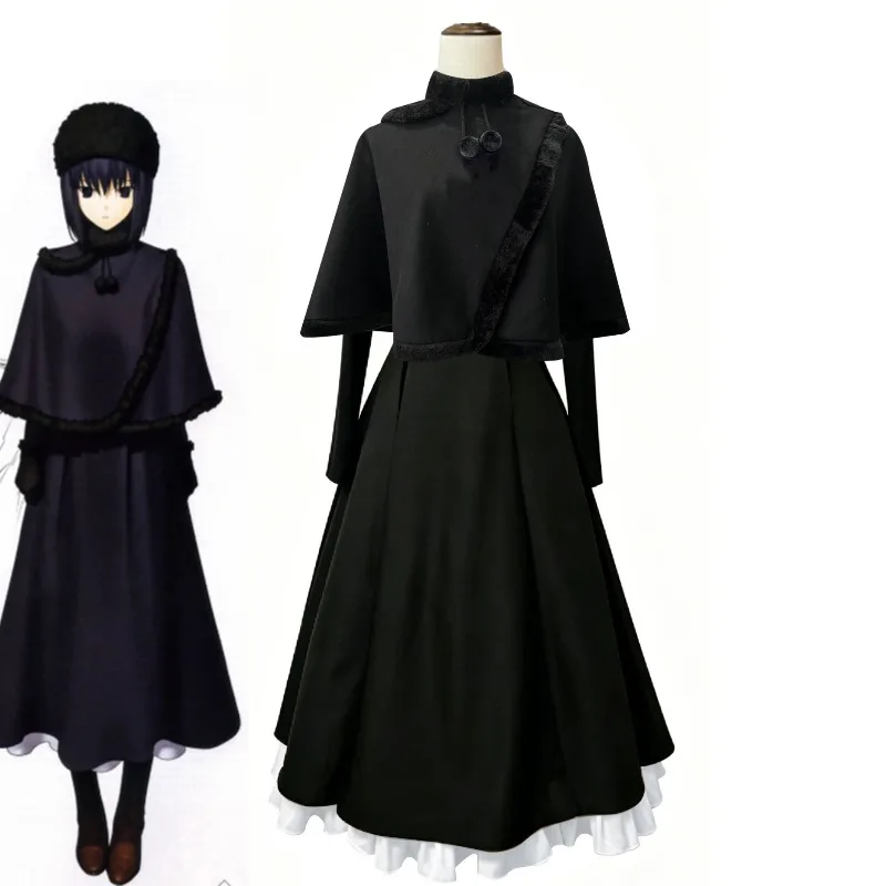 Kuonji Alice FGO Cosplay Costume Black Gothic Lolita Long Dress Ruffle Hem Bow Brooch Cape Hat For Women Halloween