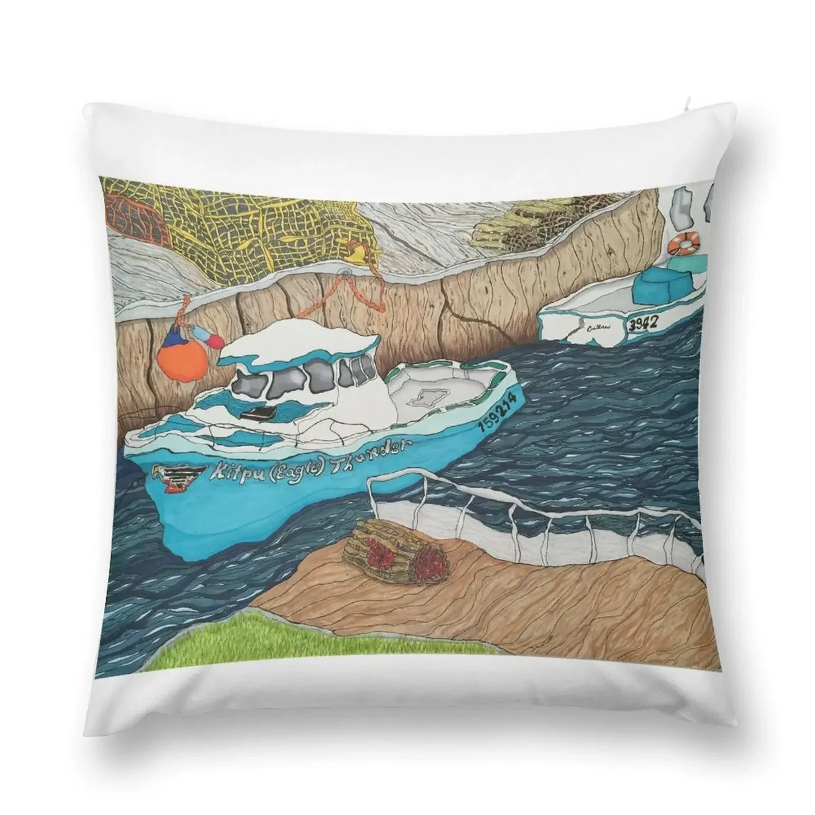 Pugwash Boats~Painting by Dawn Langstroth ?2020 Throw Pillow Custom Cushion Photo Marble Cushion Cover Pillowcases pillow