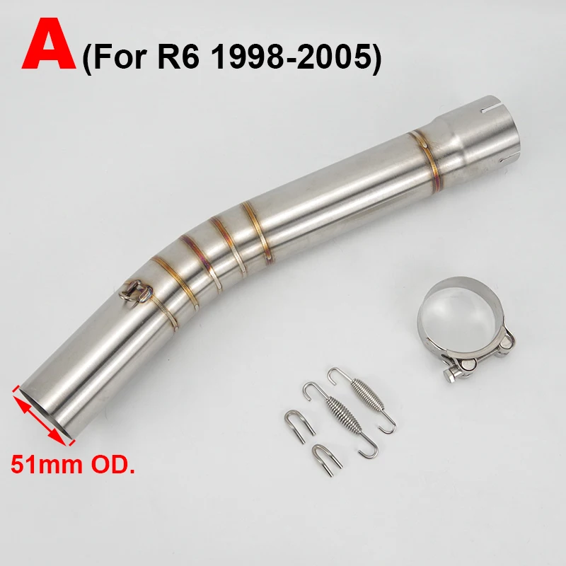 Slip-on Yamaha YZF-R6 1998-2005 2006-2019 51mm Motorcycle Exhaust Middle Link Pipe for R6 1998-2019 Escape Muffler Connect Tube