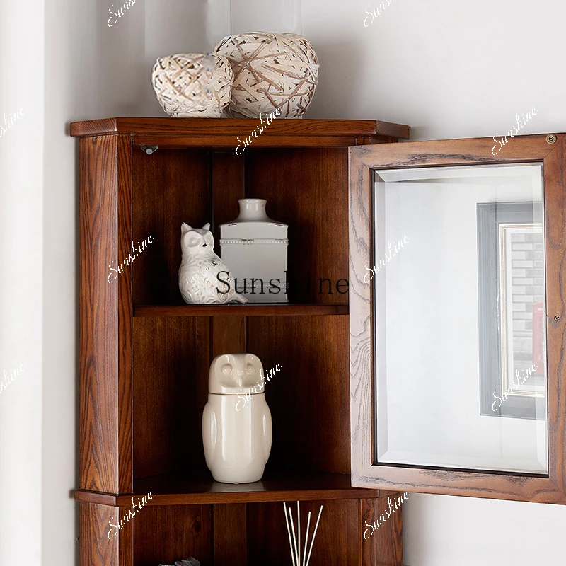 American solid wood corner, living room triangle wine cabinet storage simple and modernP