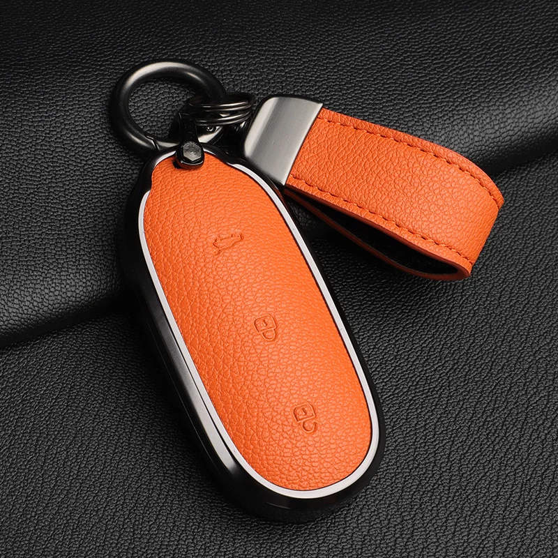 Aluminum Alloy Leather Car Key Case For LEADING IDEAL LiXiang L9 L8 L7 Remote Smart Keyless Protector Shell Accessories