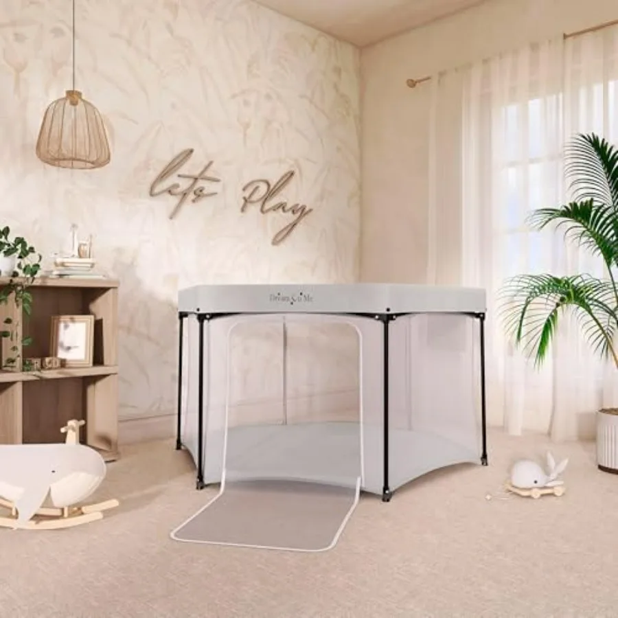 Cercadinho de ônix em cinza, portátil e leve, confortável, acolchoado, para bebês e crianças, ideal para viagens em casa e ou