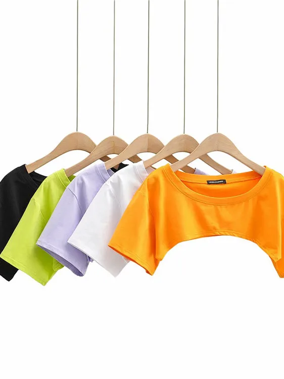 Sexy Short Sleeve Cotton T-Shirt Women's Loose Fit Street Style Pure Color Summer Top Ultra Short Cover up Biker Jacket