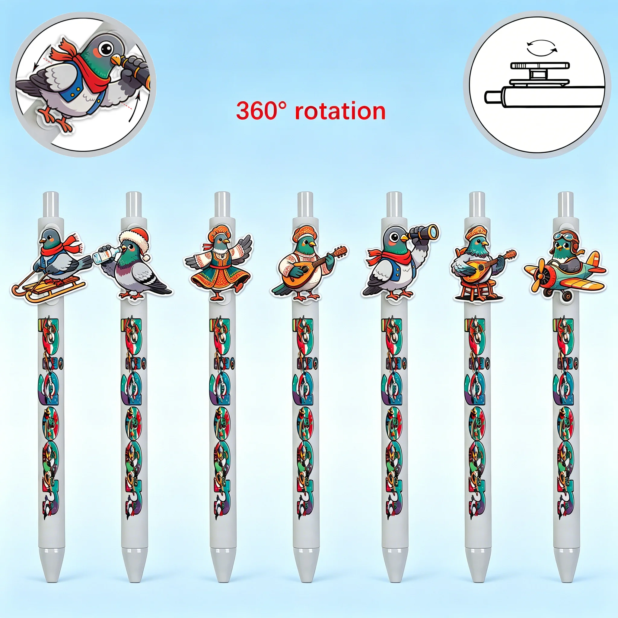 

11 pieces of rotatable pigeon ballpoint pens - creative signature pens - pens with random patterns as gifts
