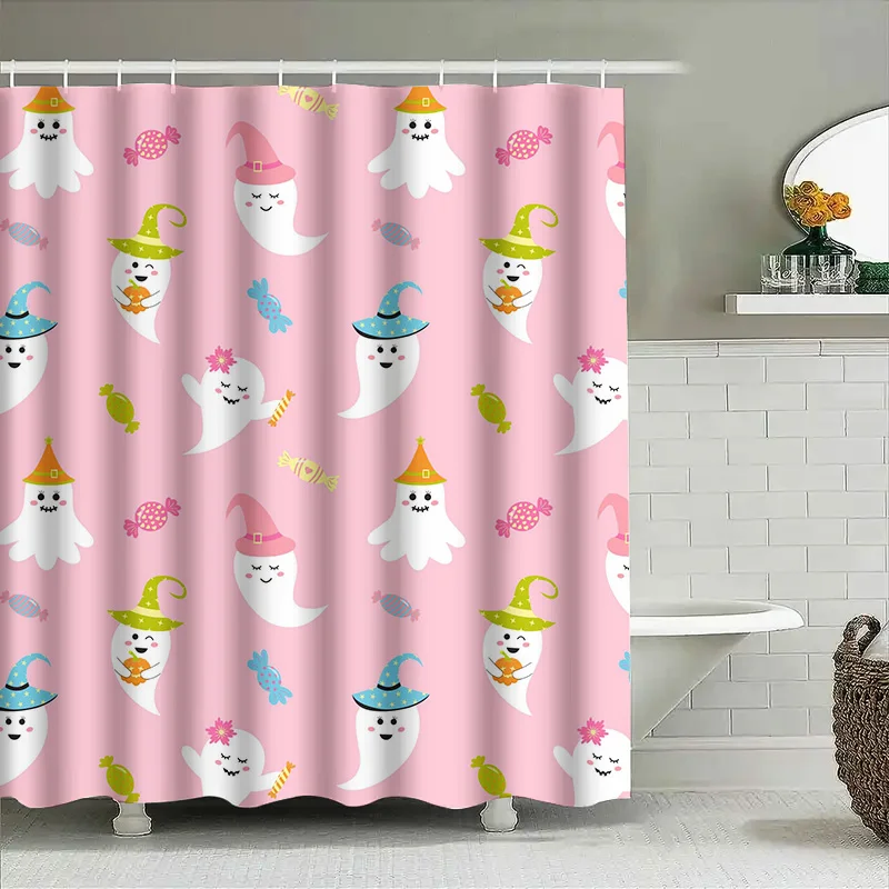 

1PCCute Ghost Halloween Shower Curtain for Bathroom Funny Spooky Shower Curtain for Kids Girls Boys Lovely Ghost Print Shower