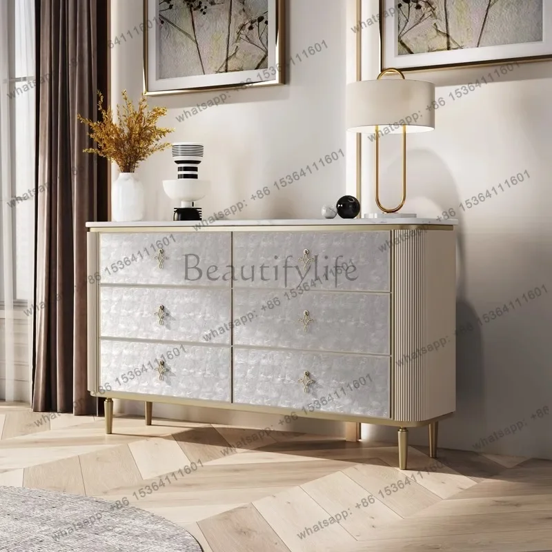 12American light luxury bedroom TV cabinet living room solid wood drawer marble shell storage cabinet