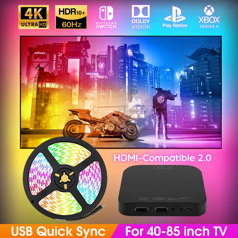 Ambient TV Backlight TV LED Strip Lights One-key Quick Sync Flexible Tape RGB TV Desktop BackLight Diode Gaming Lights Strip