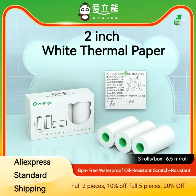 

White Thermal Paper 10 Years Non-Adhesive 56x30mm Thermal Paper Roll Mini Printer Paper for Journal Study Photo Work 3 Rolls/Box