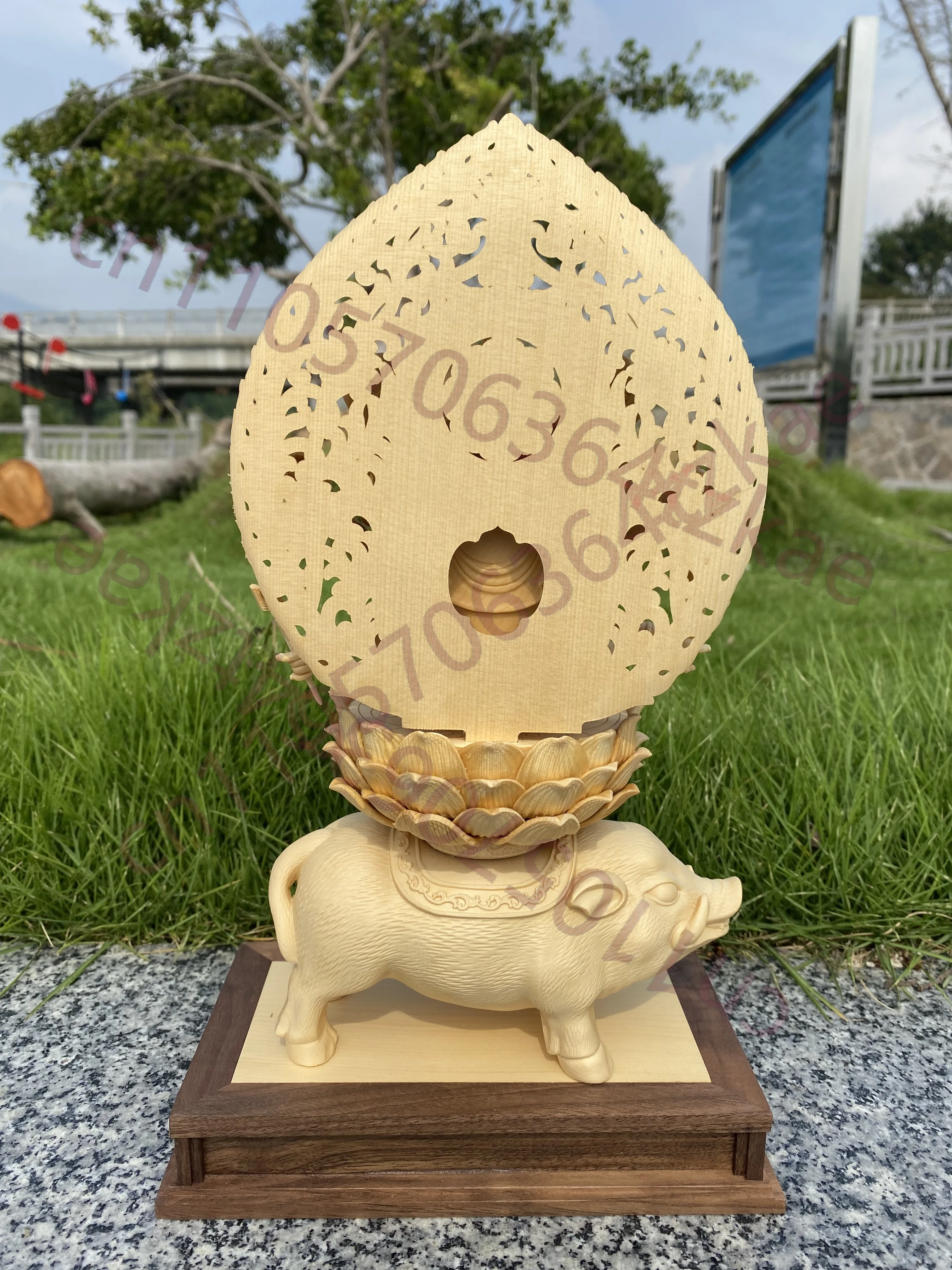 

Hand Carved Hinoki Wood Marici Statue Figurine Three Faces Eight Arms Riding Pig Buddhist Deity Ornament Home Temple Altar Decor