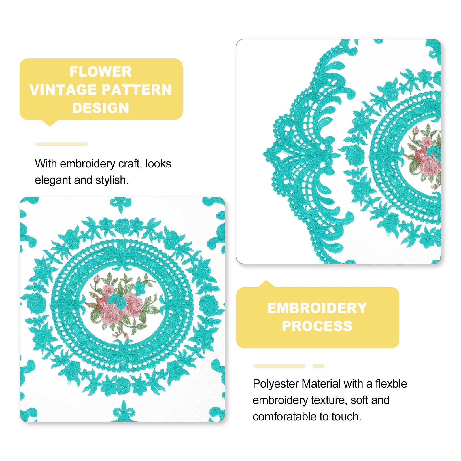 2Pcs Retro Lace Placemats,Embroidered Hollow Cup Vase Table Mat for Dining Table Kitchen Party 11.02x11.02inch, Drak Cyan