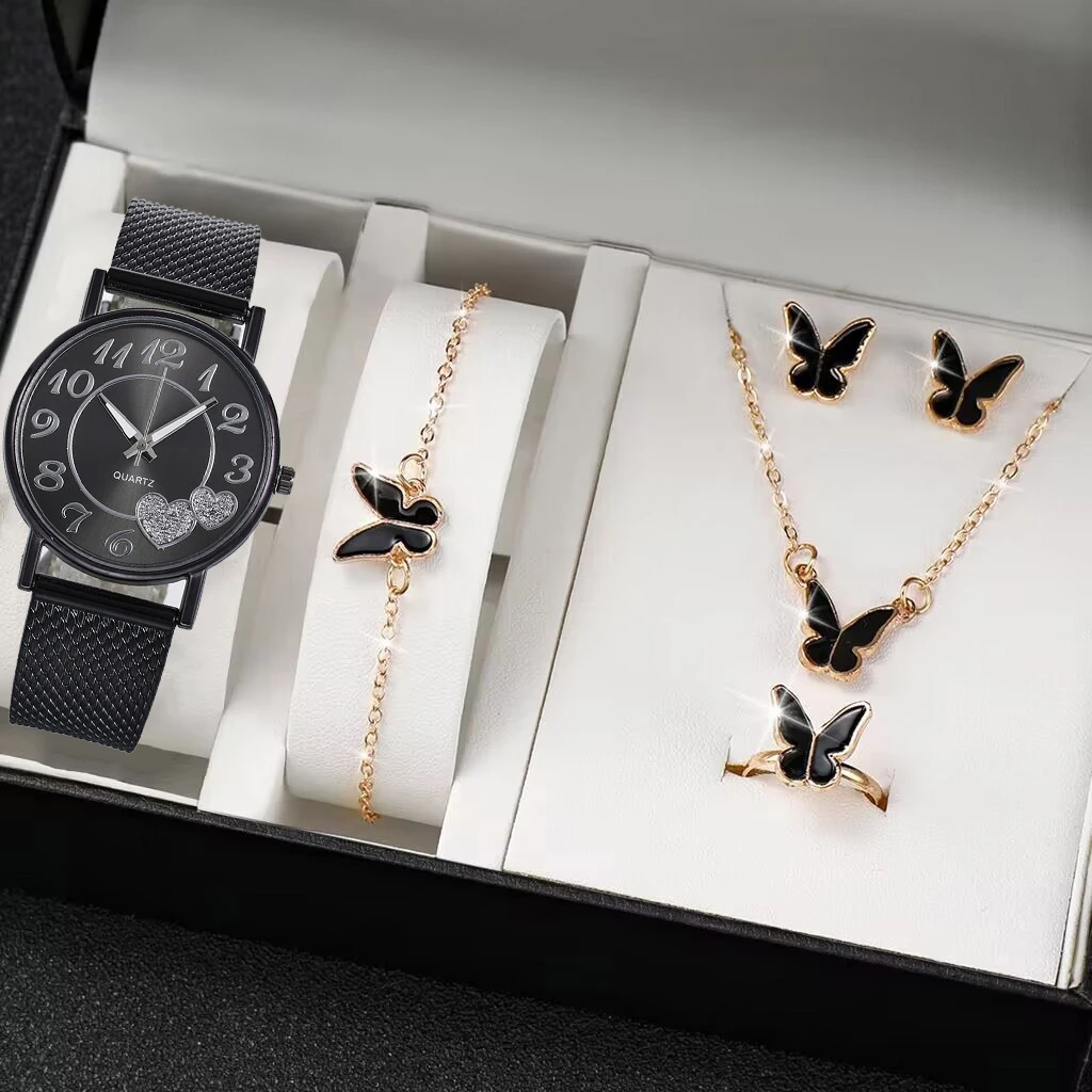 【Ready Stock】 5PCS Women Simple and Luxury Quartz Watches Stainless Steel Watch Strap Wristwatch Bracelets No Box