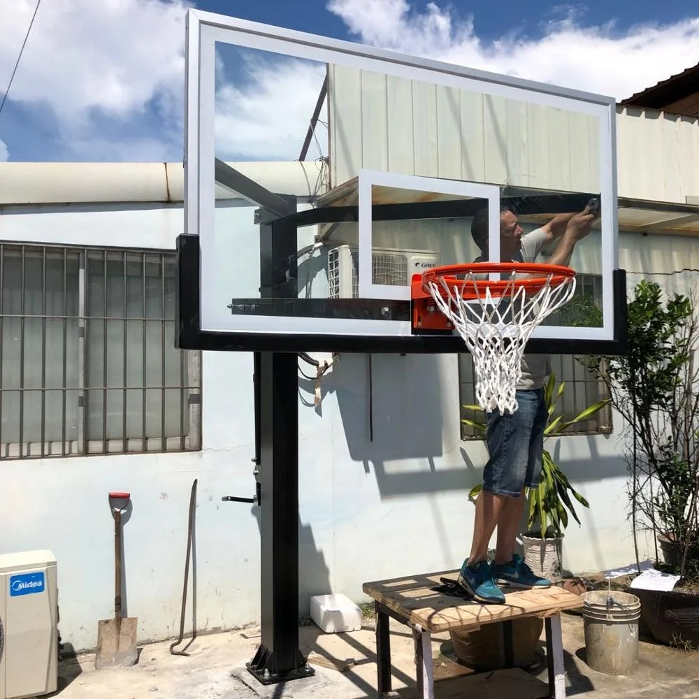 tempered glass backboard in ground height adjustable basketball System