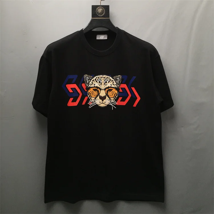 

New Luxury Men Novelty 2023 Embroidered Leopard T Shirts T-Shirt Hip Hop Skateboard Parkour Street Cotton T-Shirts Tee Top #193