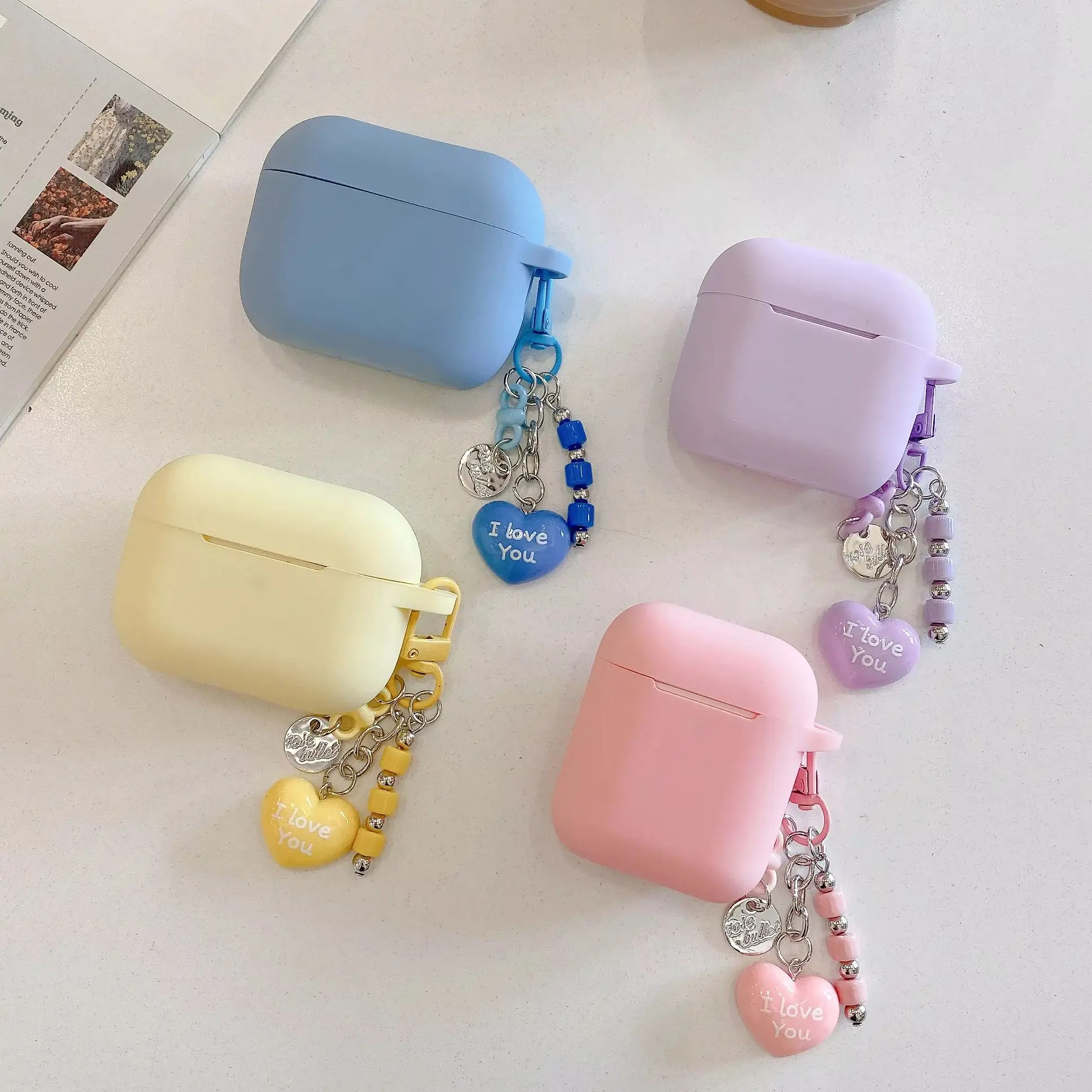 Macarons Solid Color Pink Blue Yellow Purple Matte Silicone Earphone Cover Case For AirPods 1 2 3 4 5 Pro Pro2 Pro3 with Pendant