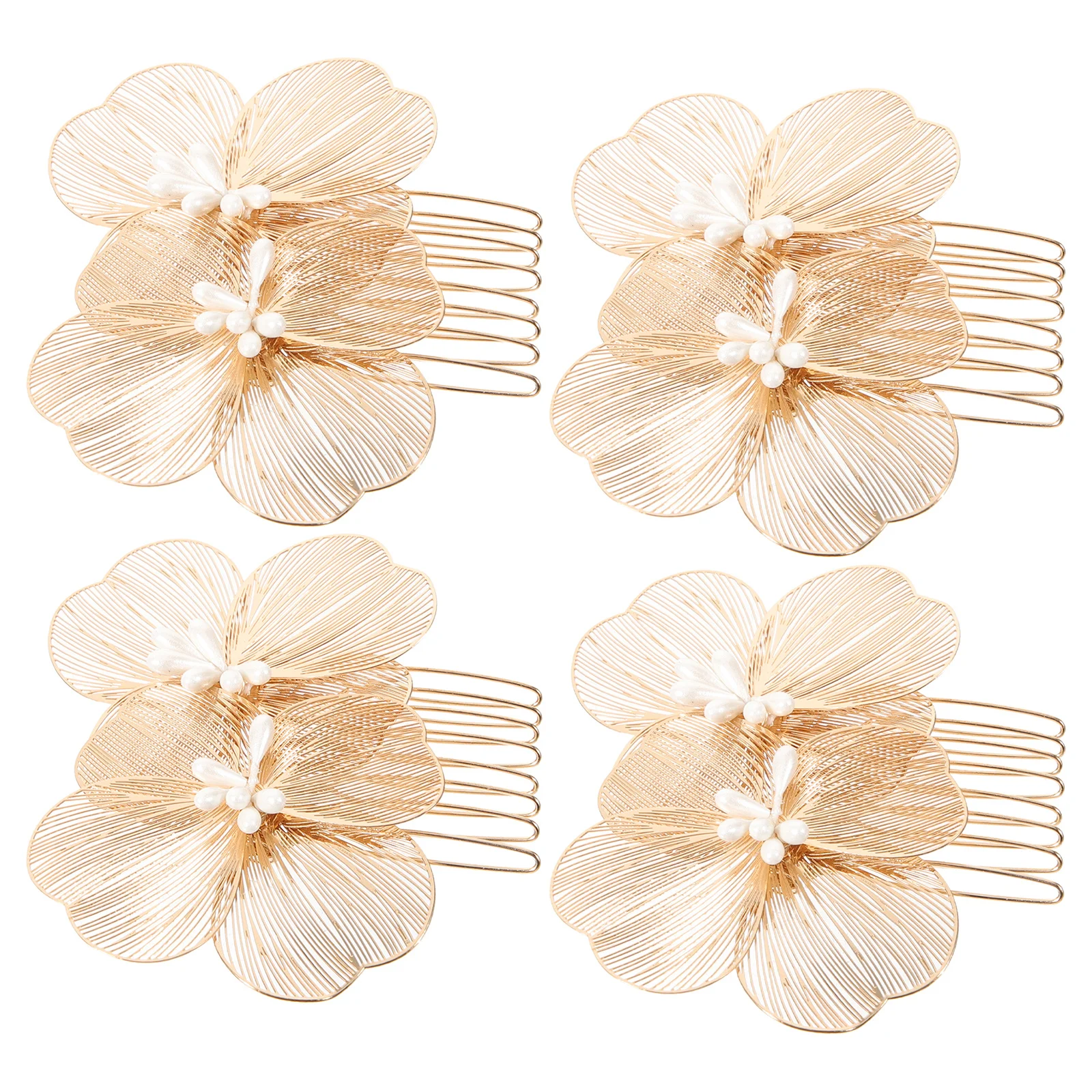 

4Pcs Vintage Wedding Headpiece Bridal Hair Comb Luxurious Baroque Gold Flower Detail Elegant Floral Comb for Bride Hairstyle