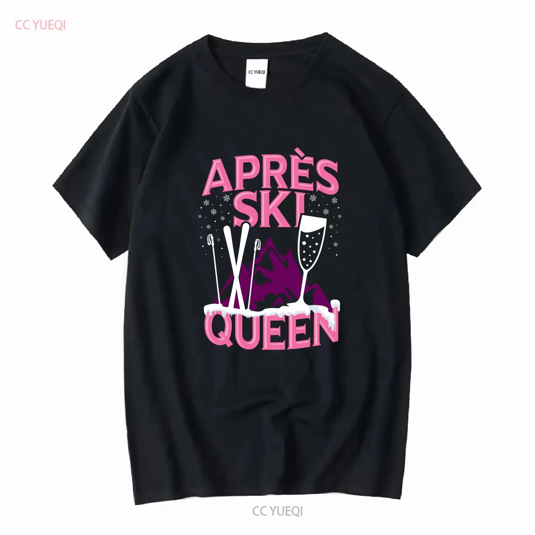 Funny Apres Ski Queen Skiing Winter Sports Party Ladies' Crewneck T Shirt long or short sleeves vintage Washed Breathable