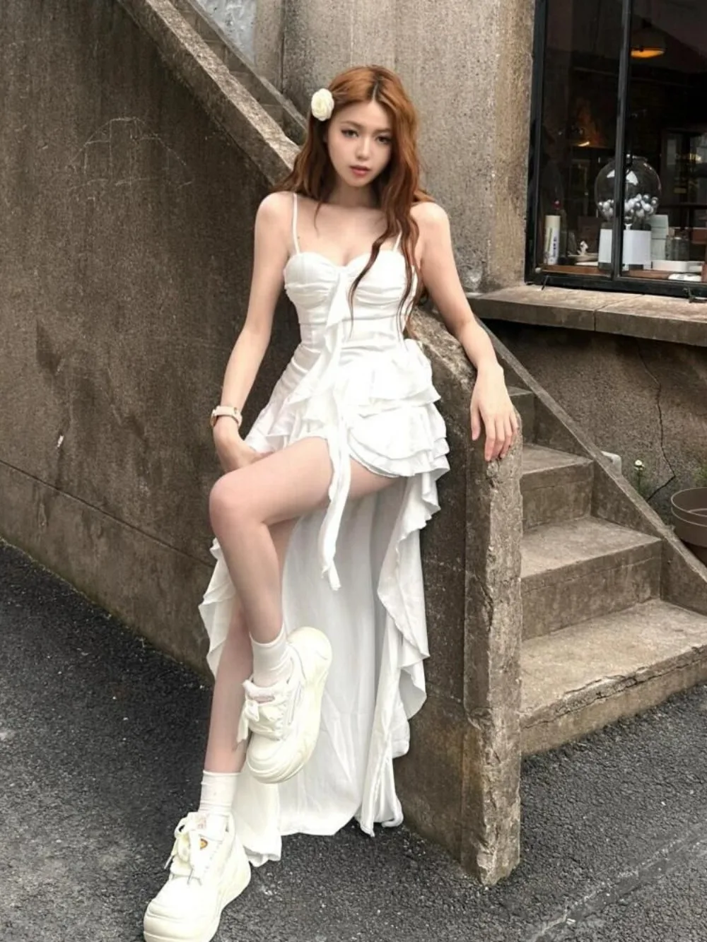 

Ethereal Ruffle Slip Dress Asymmetrical Frill Beach Dress French Girl Aesthetic Coastal Grandmother Summer Holiday Seaside Elega