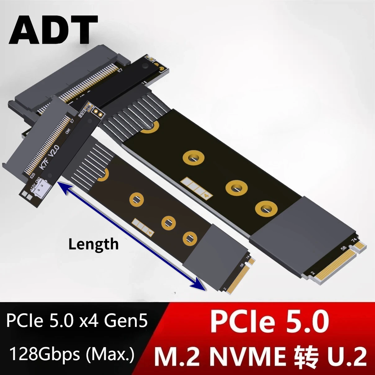 ADT-Link K47SF M.2 NVMe to U.2 SFF-8639 SSD Riser Cable PCIe5.0 x4 Gen5 U.2 NVMe SSD Cards to M.2 NVMe Slot Extension High-Speed