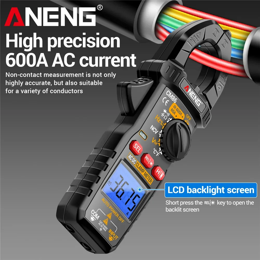 ANENG CM86 Clamp Meter Digital Multimeter 6000 Counts 600A AC DC Current Voltage Capacitance HZ Temperature NCV Ammeter Tester