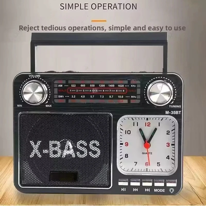 Portable Bluetooth Radio, Manual Tuning, Built‑in Light & Clock, Equipped with USB Interface