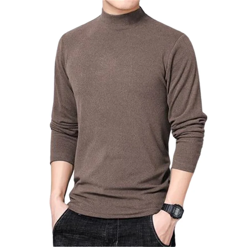 Winter T Shirt For Men Long Sleeve Tshirts Turtleneck Thermal Underwear High Quality Soft Thin fleece keep warm Shirt Homme 4xl