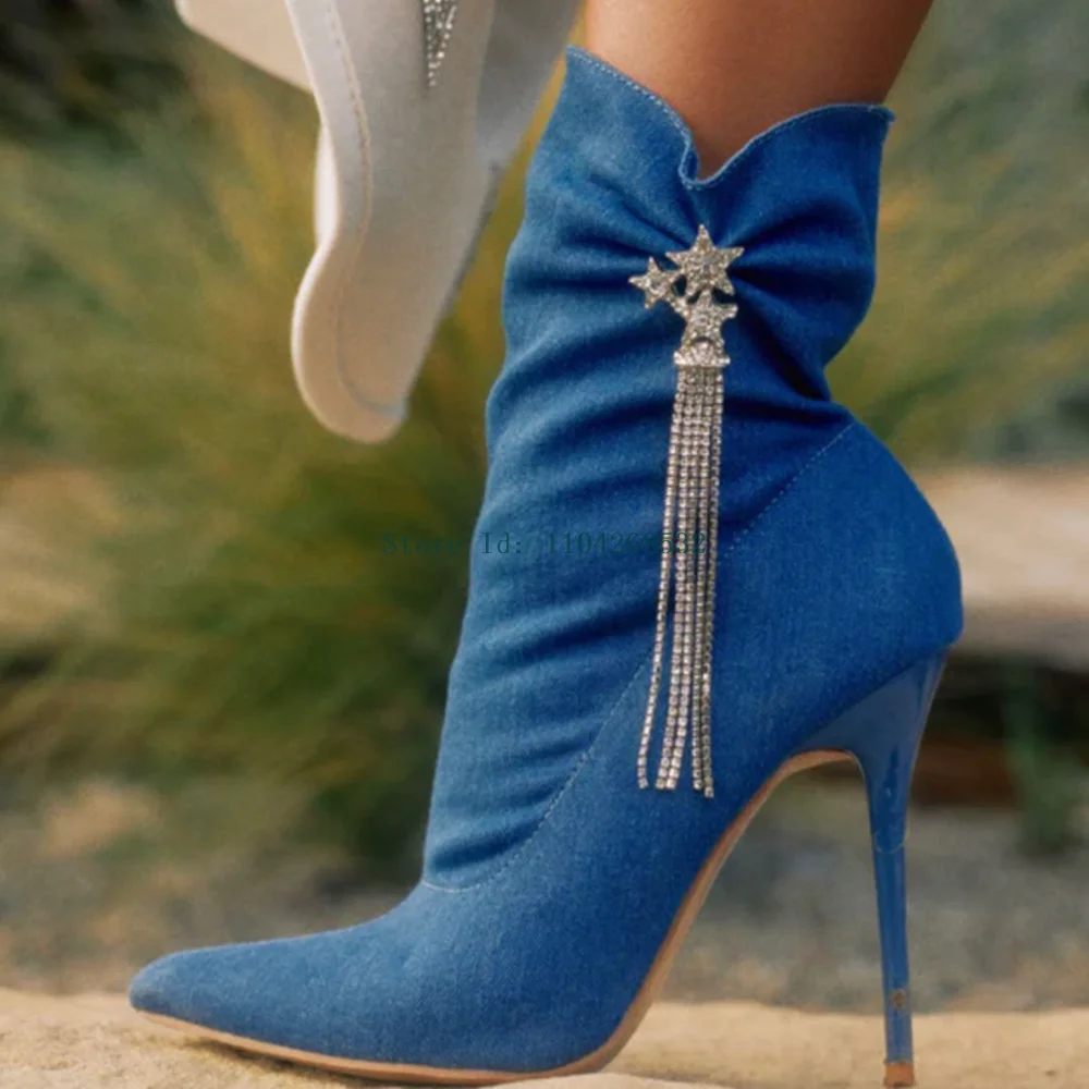 Suede Crystal Rhinestone Tassel Ankle Boots Sexy Pointed Toe Stiletto Mixed Colors New Arrivals Fashion Women Runway Boots