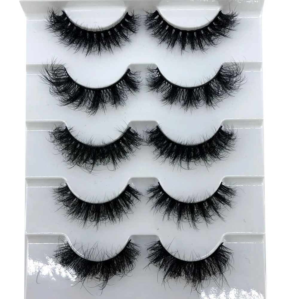 5Pairs 3D Faux Mink Hair Lashes Natural Wispy Long Cross Handmade Multilayer Reusable False Eyelashes Extension Eye Makeup Tools