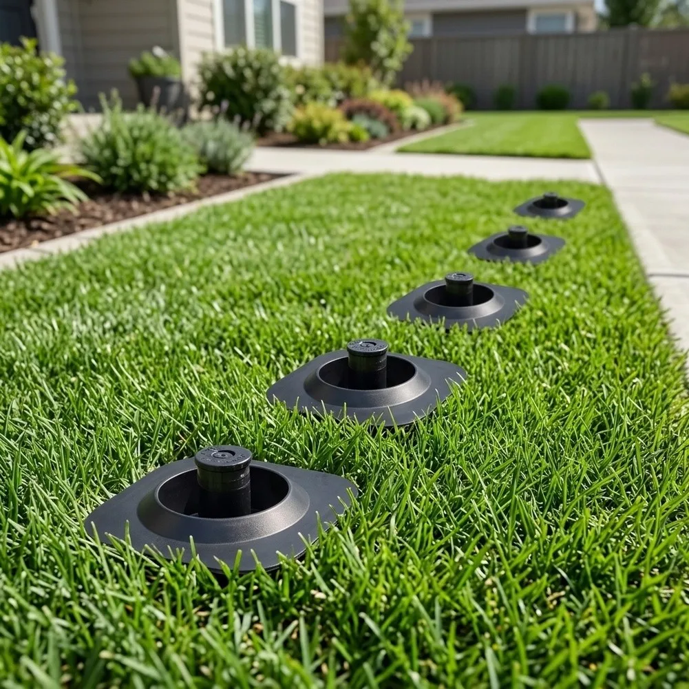 Lawn Sprinkler Head Guard Protector for Mixed-Use Landscapes Including Play Areas and Pet Zones to Enhance Safety and Durability