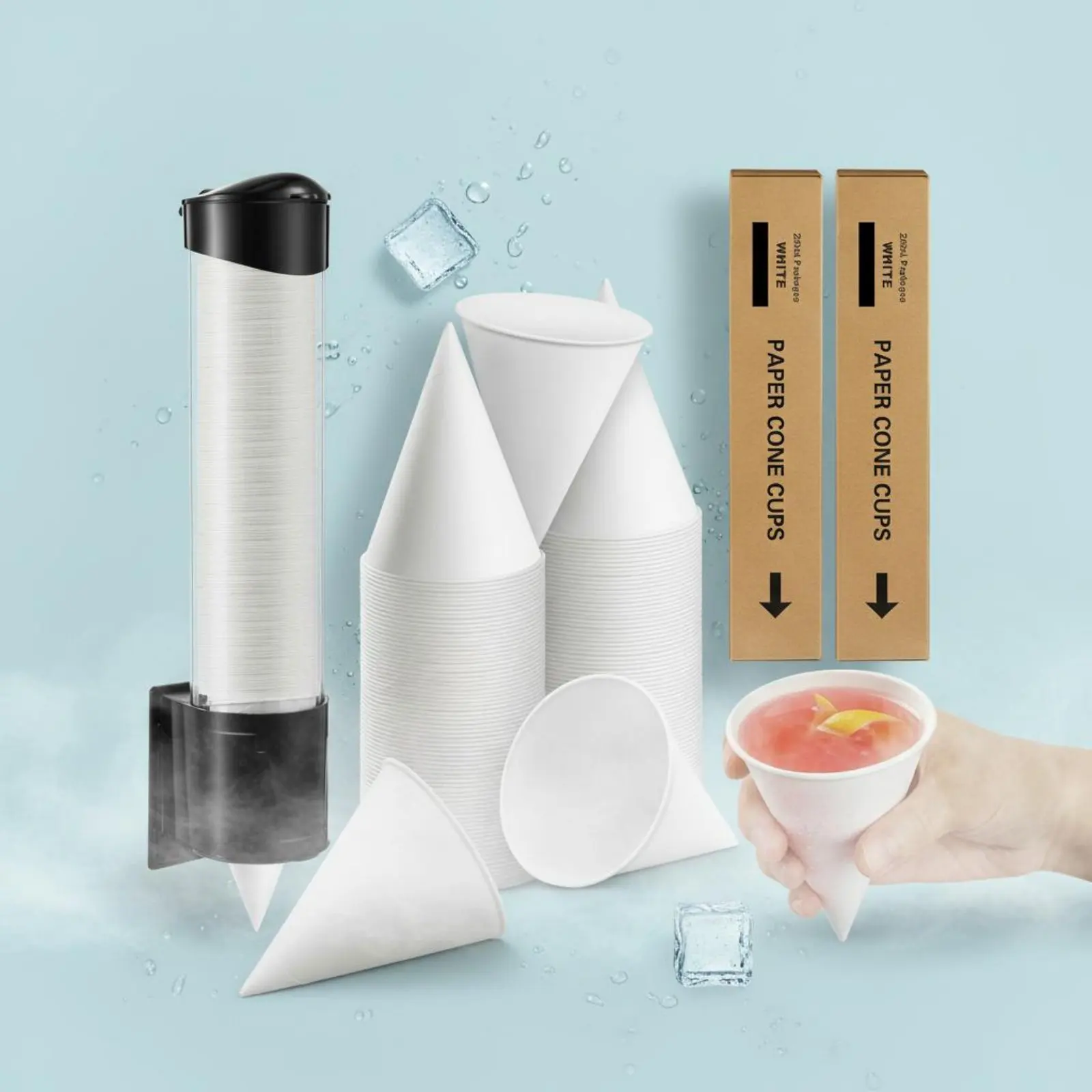 5000 Pieces Paper Cone Cups Dispenser Included 4 Ounce Cone Paper Cups Food Supply Supplies for Bathroom