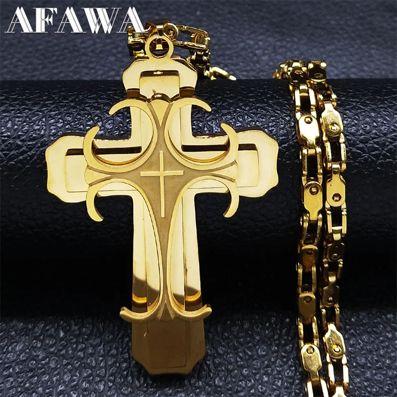 Big Cross Jesus Necklace for Man Stainless Steel Gold Color Christ God Chain Necklaces Christmas Gift Jewelry collar hombre