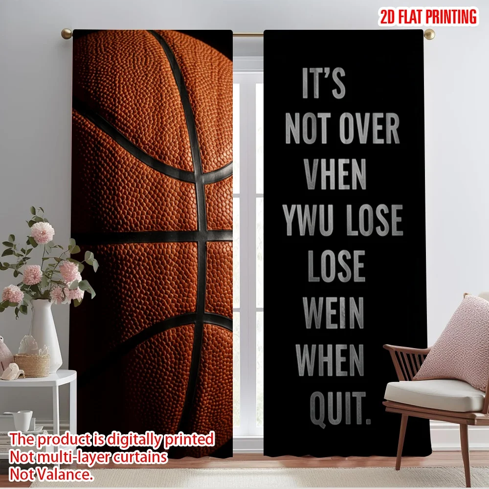 

2pcs 2D flat printing Curtain Basketball Motivational Quote Polyester Without Electricity All Season Party & Holiday Decor